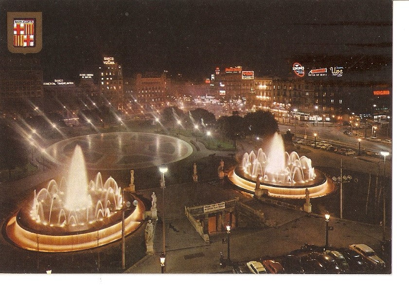 Postal 035275 : Barcelona. Plaza de Cataluña. Vista nocturna