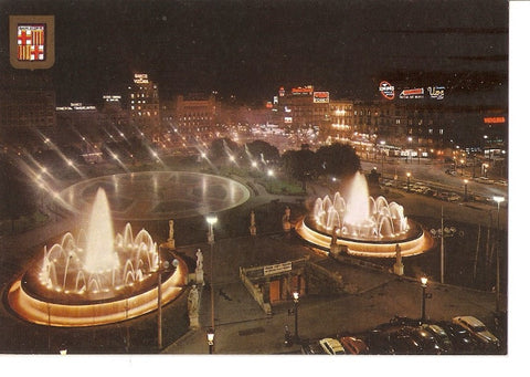 Postal 035275 : Barcelona. Plaza de Cataluña. Vista nocturna