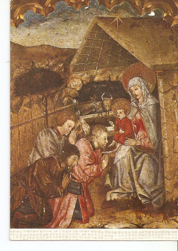 Postal 035311 : Fragmento de Retablo. La Adoracion. Escuela Española siglo XV