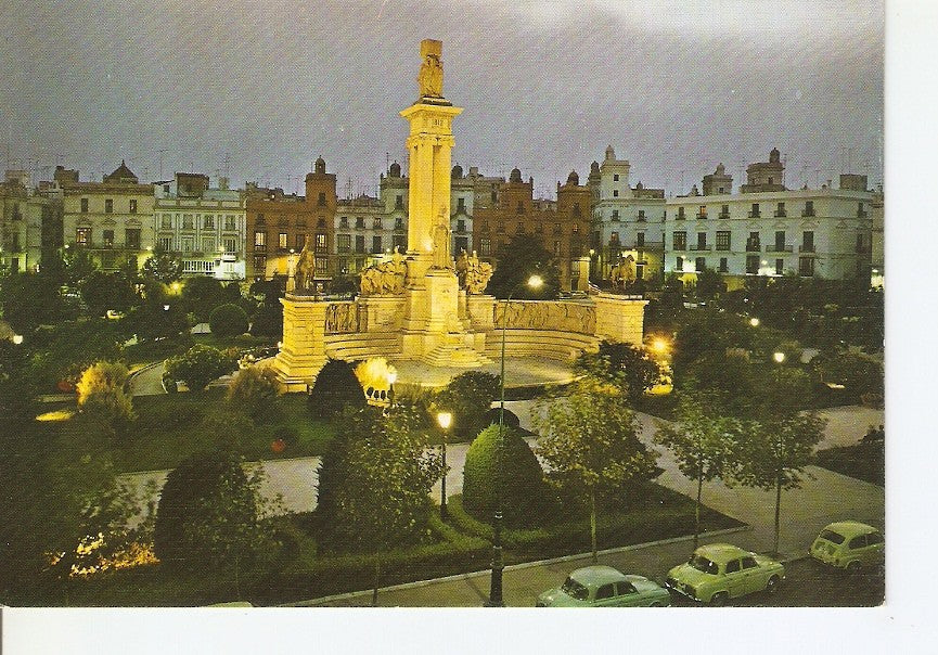 Postal 035351 : Cadiz. Plaza de España y Monumento a las Cortes (Nocturno)