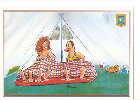 Postal 035526 : Dibujo pareja en tienda de campaña
