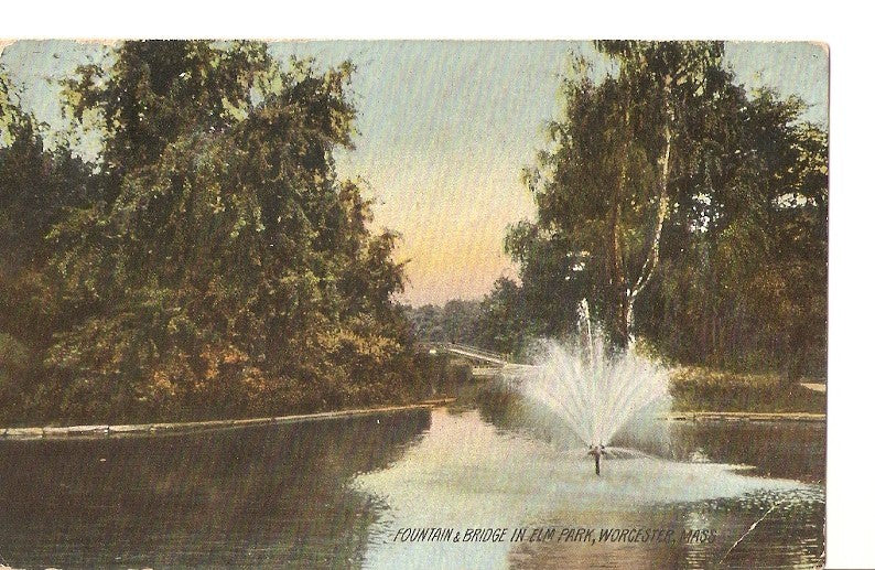 Postal 035697 : Fountain & Bridge in Elm Park Worcester Mass.