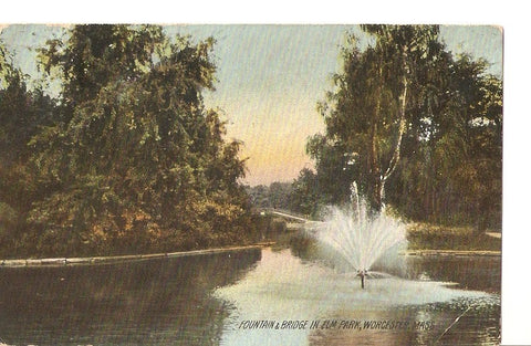 Postal 035697 : Fountain & Bridge in Elm Park Worcester Mass.