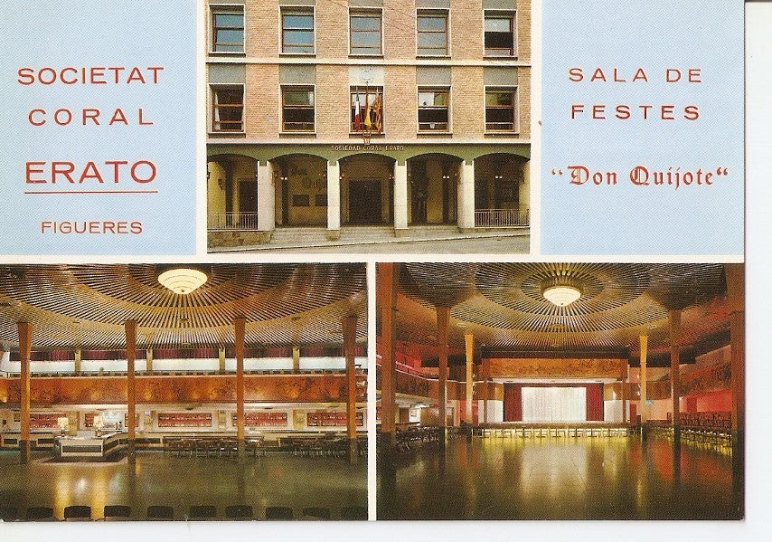 Postal 035758 : Figueras (Gerona). Fachada Local Social. Sala de fiestas. Barra del bar