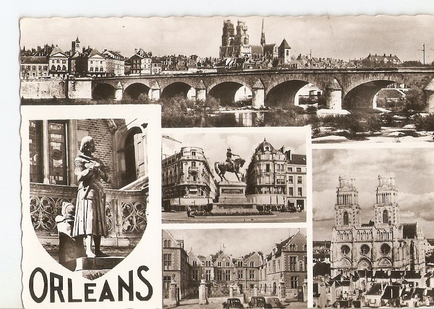 Postal 035925 : Orleans. Vue panoramique. Jeanne dArc. LHotel de Ville. Le Martroi. La Cathedrale