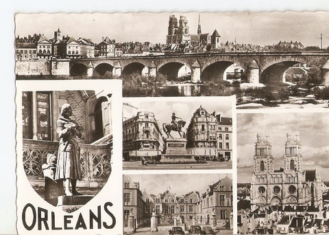 Postal 035925 : Orleans. Vue panoramique. Jeanne dArc. LHotel de Ville. Le Martroi. La Cathedrale