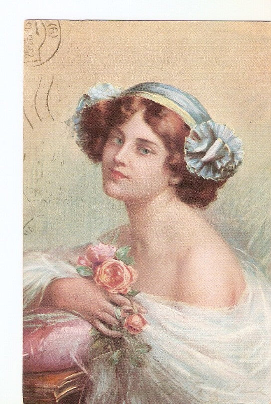 Postal 036116 : Chica con rosas en la mano