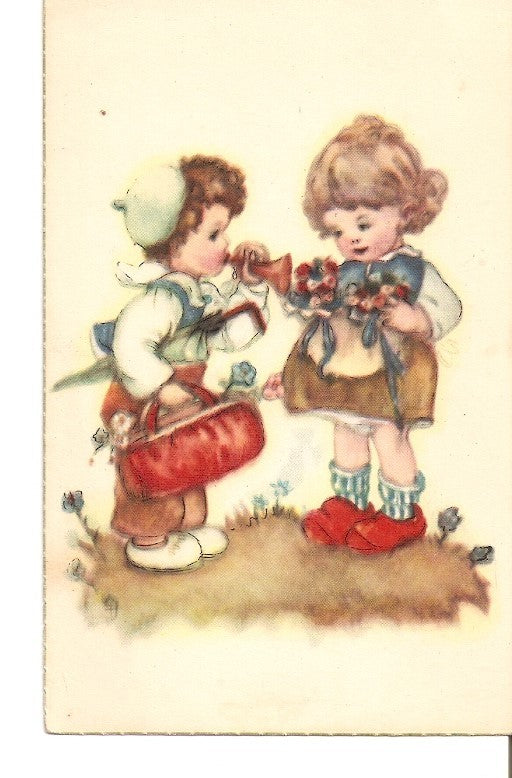 Postal 036117 : Pareja de niños. Dibujo