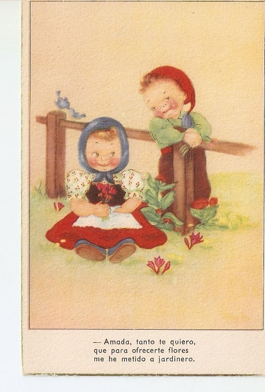 Postal 036118 : Pareja de niños. Dibujo