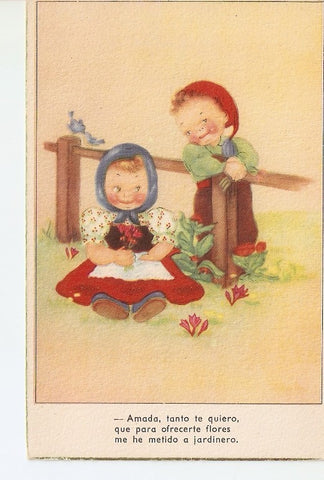 Postal 036118 : Pareja de niños. Dibujo