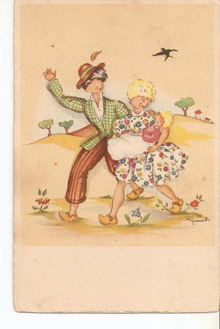 Postal 036120 : Pareja paseando con su bebe. Dibujo
