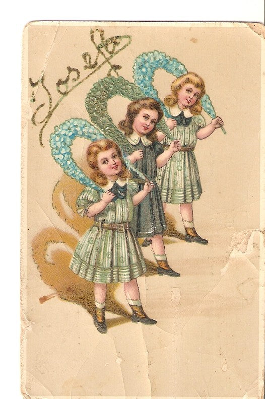 Postal 036328 : Niñas con coronas de flores. Dibujo