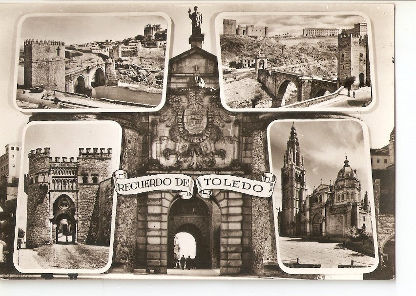 Postal 036508 : Recuerdo de Toledo. Puente San martin - Puente de Alcantara Puerta de Bisagra Puertal del Sol - Catedral