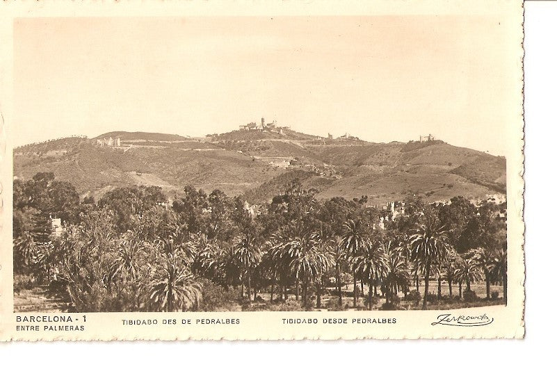 Postal 036529 : Barcelona entre Palmeras. Tibidabo desde Pedralbes