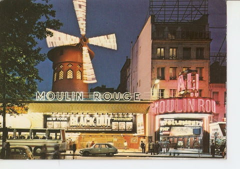 Postal 036712 : Paris la nuit by night bei Nacht de noche. Le Moulin Rouge