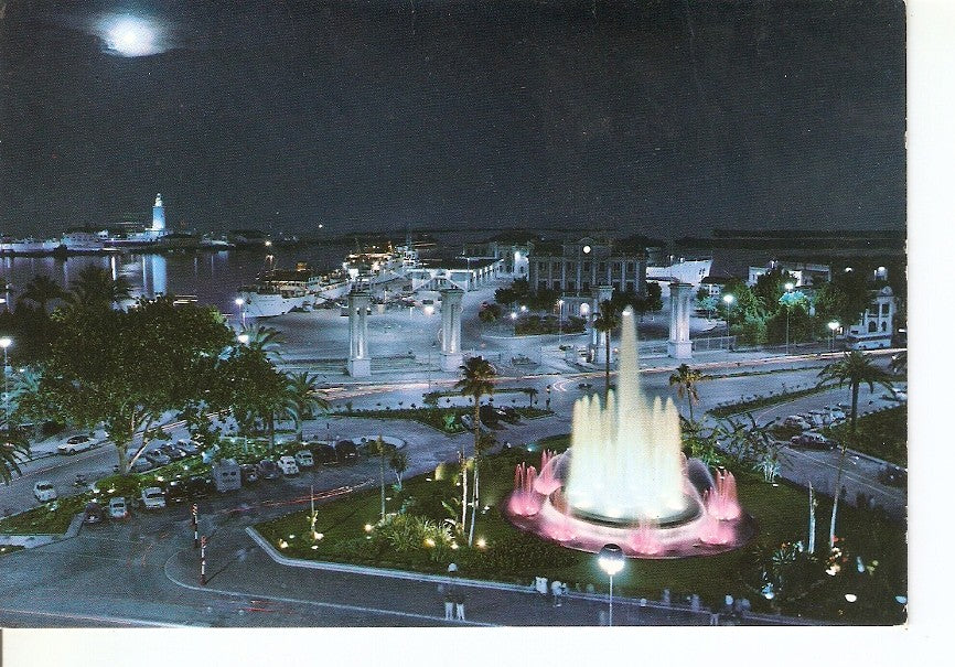 Postal 037031 : Malaga (Costa del Sol). Plaza Queipo de Llano. Aspecto norcturno