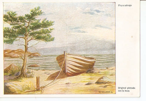 Postal 037228 : Playa Salvaje. Original pintado con la boca por H. Ullberg