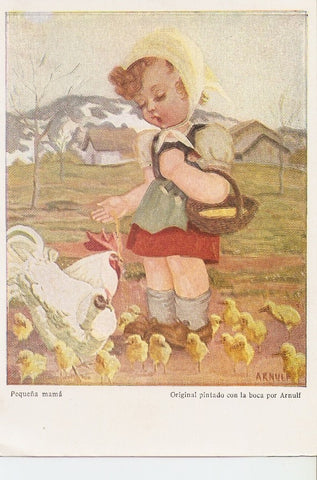 Postal 037354 : Pequeña mama. Original pintado con la boca por Arnulf