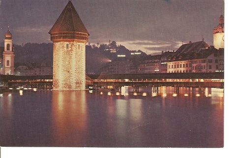 Postal 037355 : Luzern Kapellbrucke Jesutenkirche und Rathaus