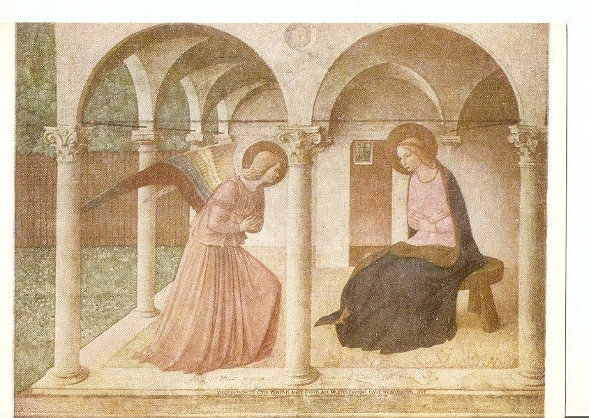 Postal 037381 : Fra Giovanni de Fiesole dit Beato Angelico. La Annunciacion. Musee San Marco Florence (Ecole Florentine)