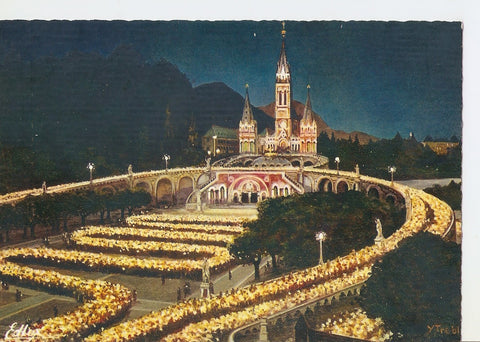 Postal 037643 : Lourdes. La Basilique illuminee