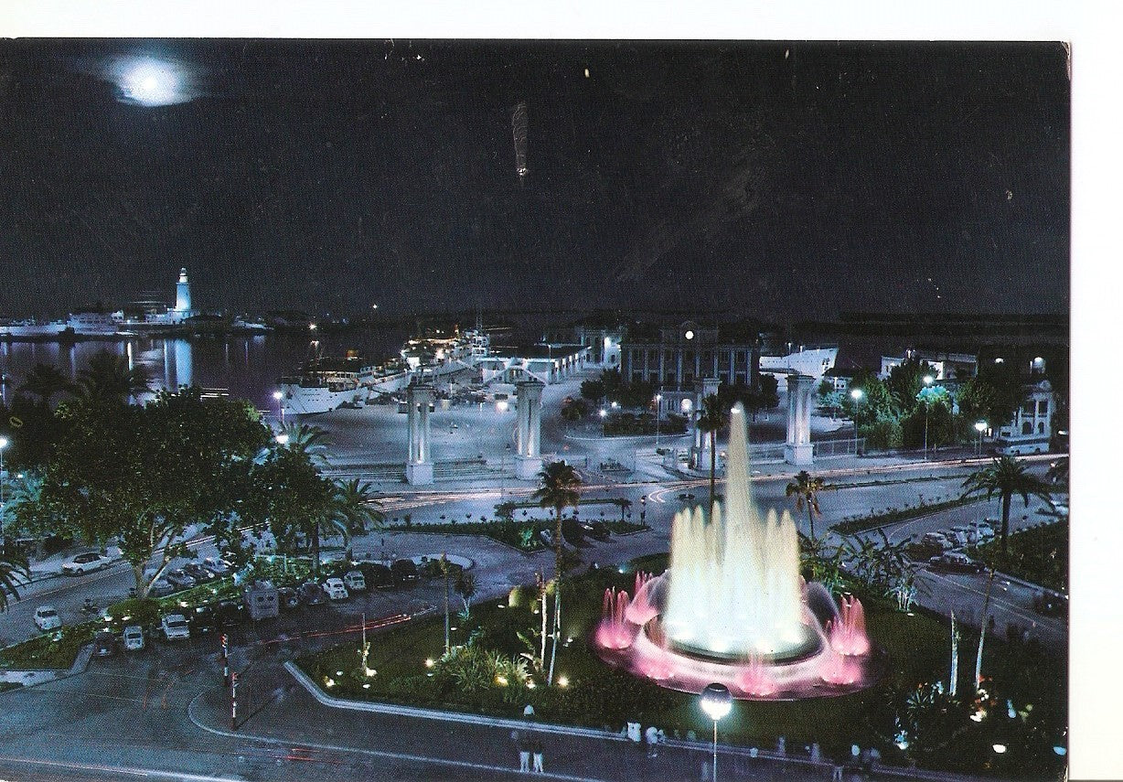 Postal 037697 : Malaga (Costa del Sol). Plaza Queipo de Llano. Aspecto norcturno