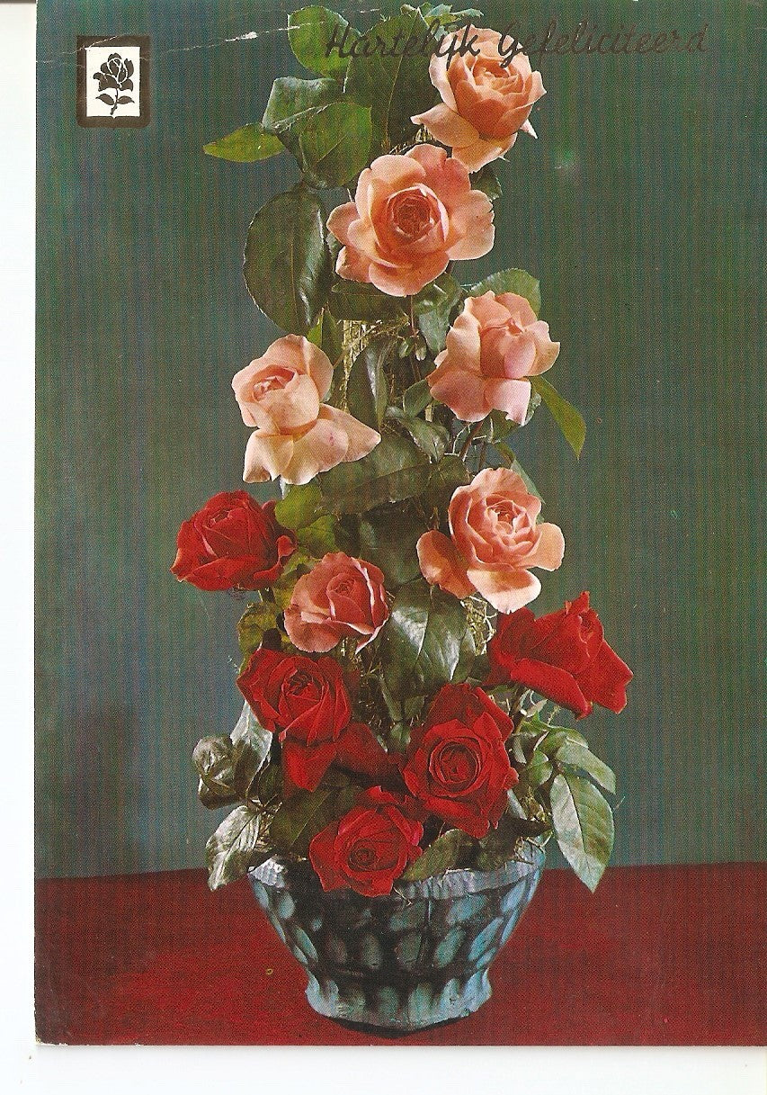 Postal 037967 : Harteluk Gefeliciteerd. Maceta con rosas