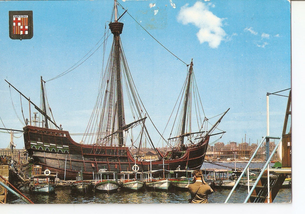 Postal 037975 : Barcelona. Puerto. Carabela Santa Maria