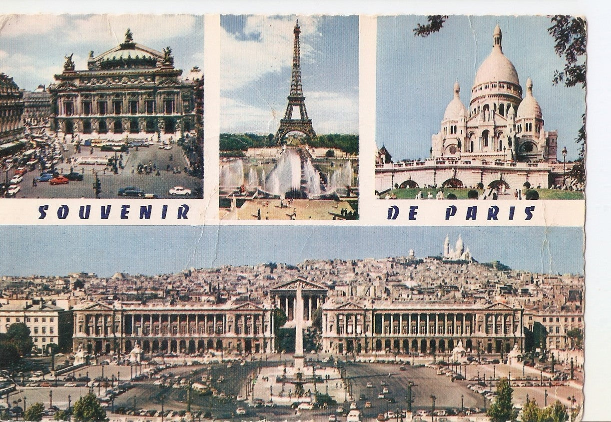 Postal 038289 : Paris. LOpera - La Tour Eiffel. Le Sacre-Coeur - Place de la Concorde