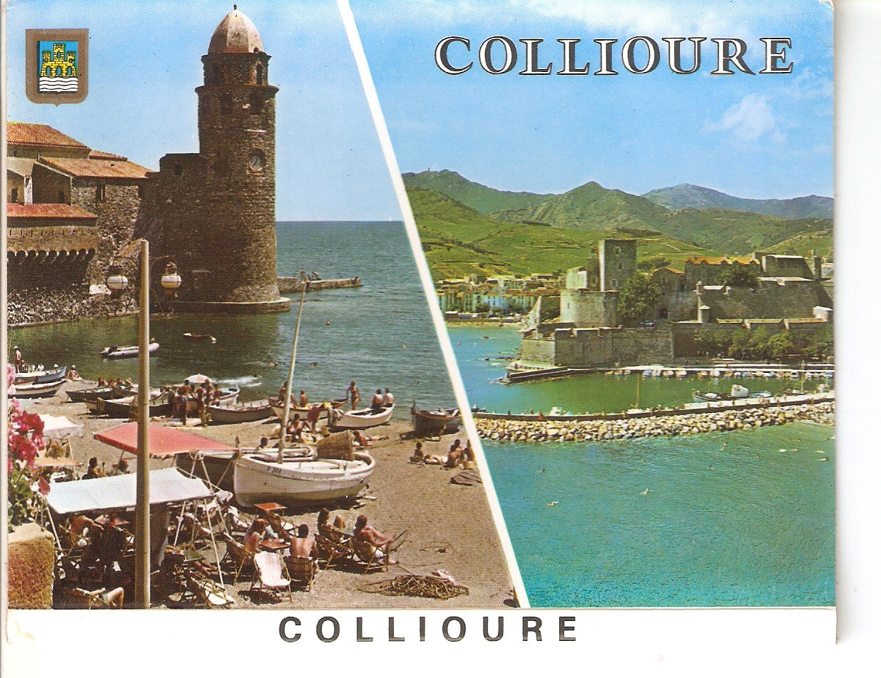 Postal 038559 : Port typique catala. Vue sur leglise et sur le château des Templiers