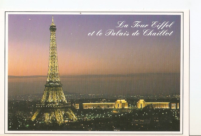 Postal 038876 : Paris la nuit. La Tour Eiffel et le Palais de Chaillot illuminees
