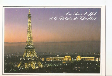Postal 038876 : Paris la nuit. La Tour Eiffel et le Palais de Chaillot illuminees