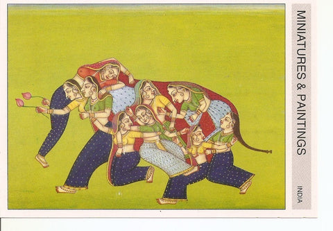 Postal 039610 : Miniatures & Paintings India. A paiinting of an elephant made ouf of nine girls