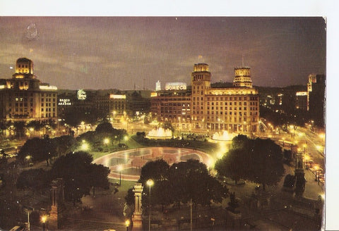 Postal 039752 : Barcelona. Plaza de Cataluña de noche