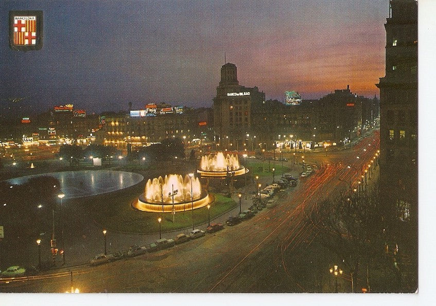 Postal 039753 : Barcelona. Plaza Cataluña. Vista nocturna