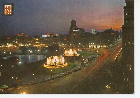 Postal 039753 : Barcelona. Plaza Cataluña. Vista nocturna