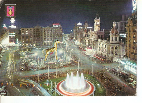 Postal 039857 : Valencia. Plaza del Caudillo en dia de fallas. Vista nocturna