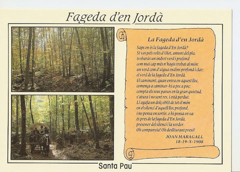 Postal 040495 : Santa Pau (Girona). Zona Volcanica de la Garrotxa. Poema de Joan Maragall dedicado a la Fageda