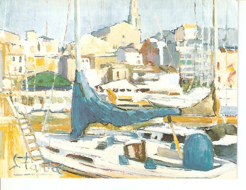 Postal 040668 : Puerto. Dibujo de acuarela