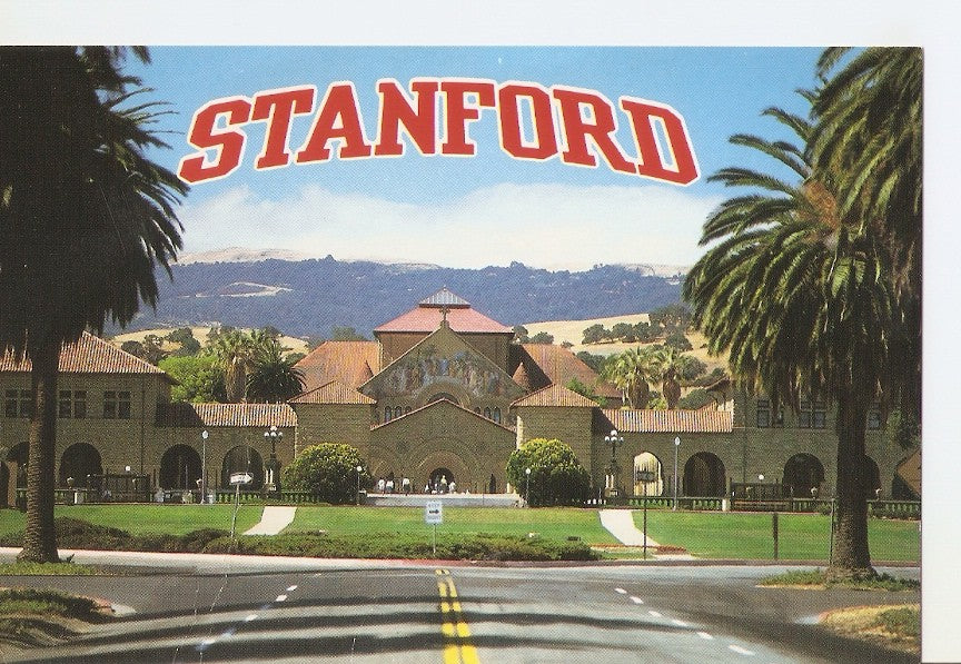 Postal 041197 : Standford University. Standord Memorial Church as seen from Palm Drive