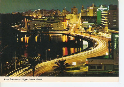 Postal 041213 : Lake Pancoast at Night Miami Beach