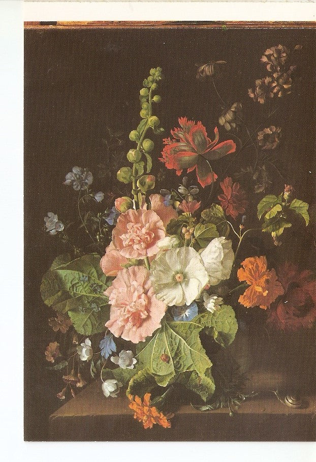 Postal 041299 : Jan van Huysym Hollyhocks and other Flower 1710. London National Gallery