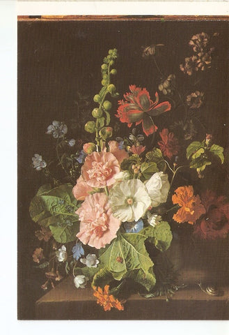 Postal 041299 : Jan van Huysym Hollyhocks and other Flower 1710. London National Gallery