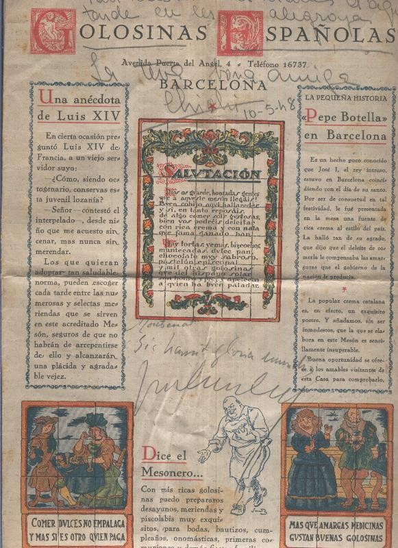 Golosinas españolas, propaganda del meson mismo nombre