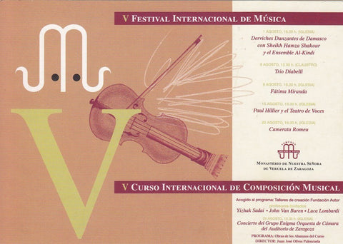 Postal 60629.  Publicitaria V concurso Int. Composicion musical (Diputacion Prov. Zaragoza)