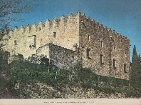 Lamina Castillos de España Edicion 1967 No.052: CASTILLO DE MONTESQUIU (SAN QUIRZE DE BESORA, BARCELONA)