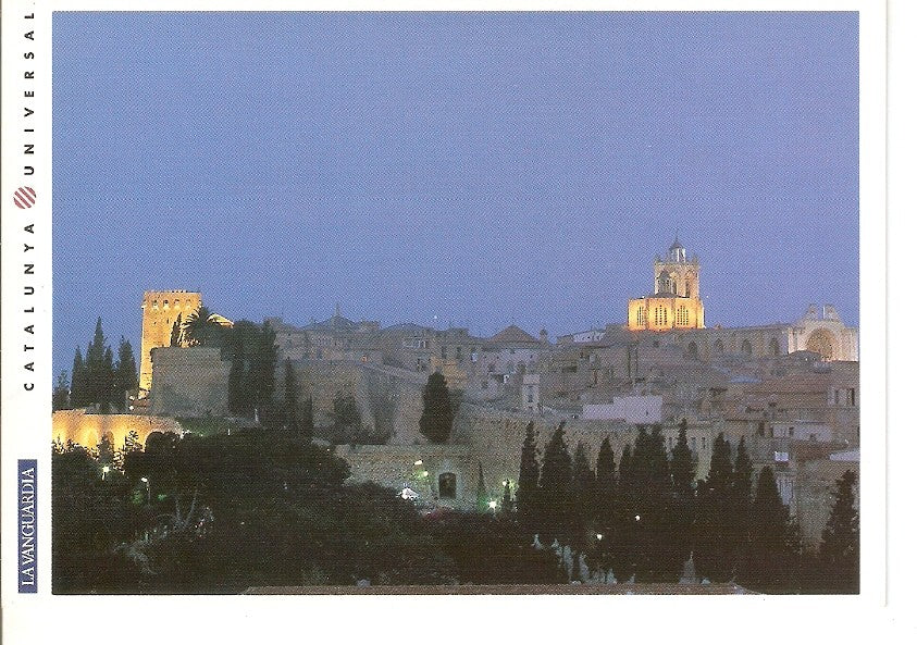 Postal 044573 : Tarragona. Vista nocturna de la Catedral y la  Muralla romana