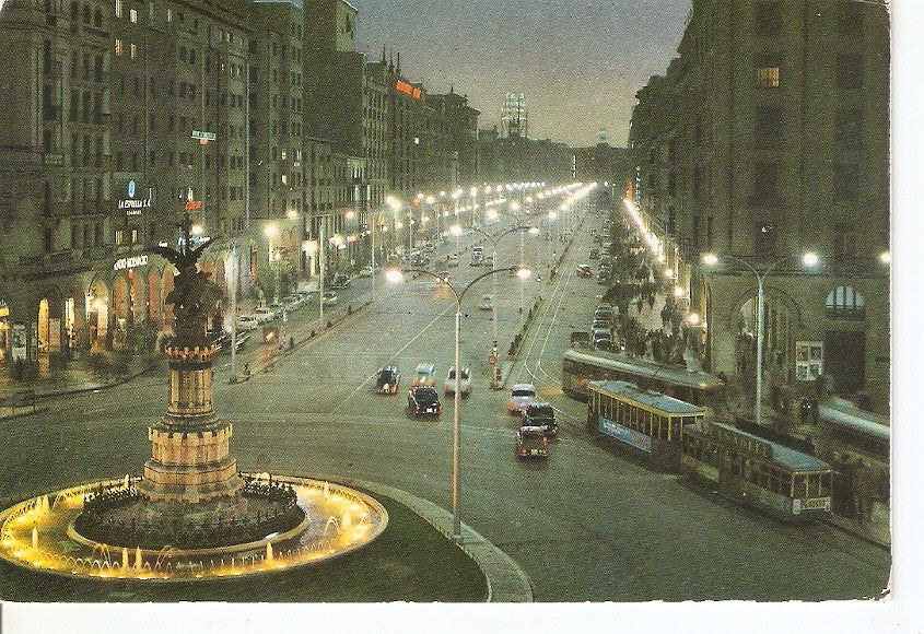 Postal 044886 : Zaragoza. Nocturno. Plaza de España y Avenida de la Independencia