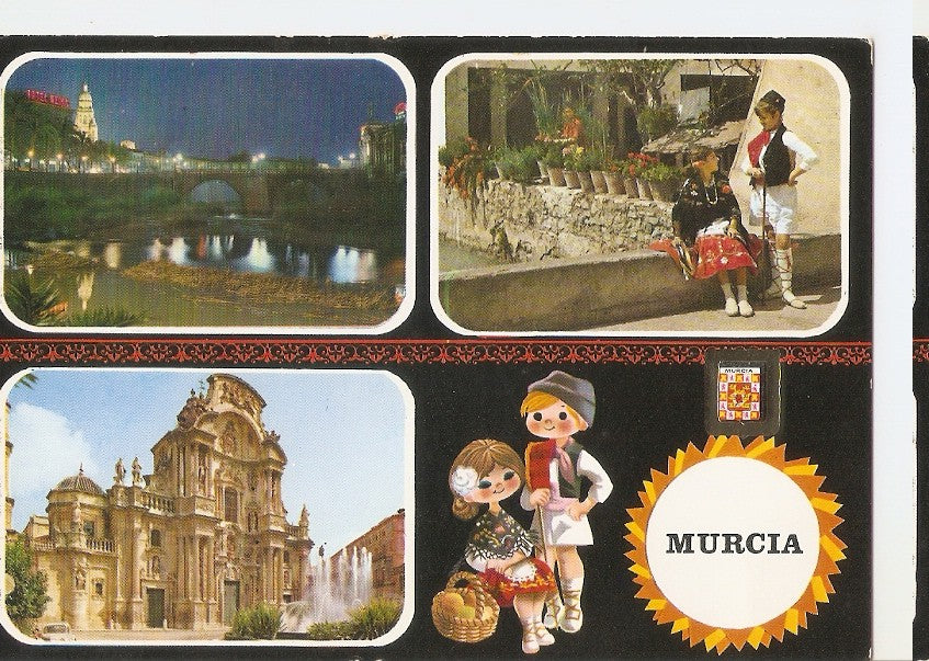 Postal 044890 : Murcia. Puente Viejo sobre el Rio Segura - Pareja tipica Catedral