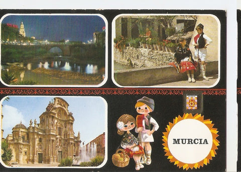 Postal 044890 : Murcia. Puente Viejo sobre el Rio Segura - Pareja tipica Catedral